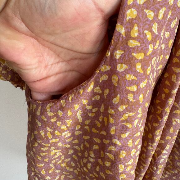 Natalie Martin Wrap Dress Silk Pink Yellow V-Neck Snap Button Long Sleeve Sz S - Picture 4 of 8